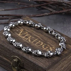 Brazalete Cadena Emo Gótico Unisex Calavera Plata Acero Inoxidable Gótico NUEVO - Imagen 1 de 6