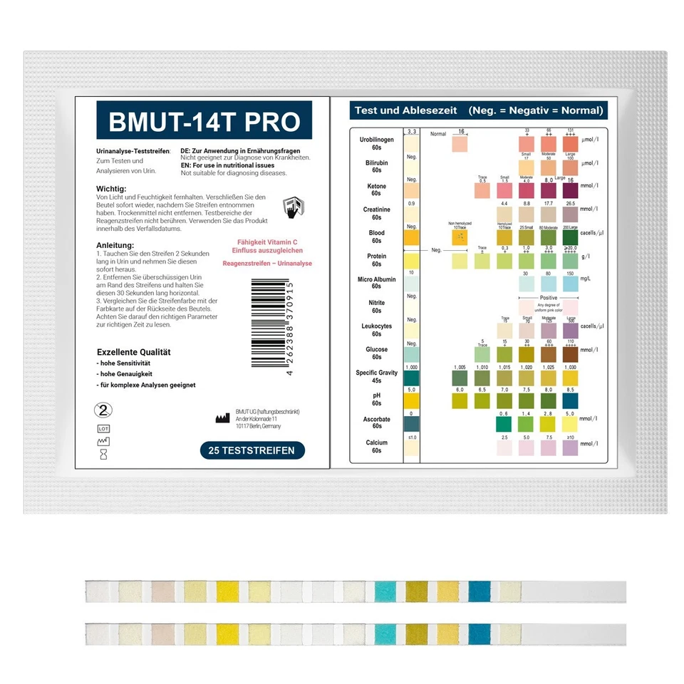 25x Urinstreifen mit 14 Indikatoren Gesundheitstest Urinanalysestreifen Ketose - Bild 1 von 4