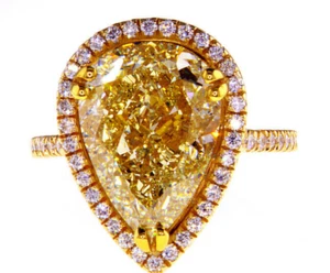 10CT Diamond Ring 18K Yellow Gold Pear Cut Fancy Natural Brilliant GIA Certified - Picture 1 of 11