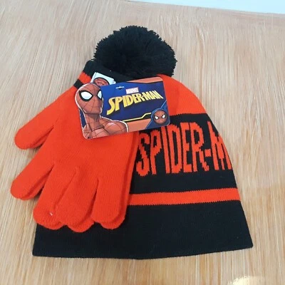 Marvel Spiderman Niño Rojo Negro Gorro Gorra y Guantes Conjunto OSFM Nuevo.con Etiqueta Foto 1 de 4