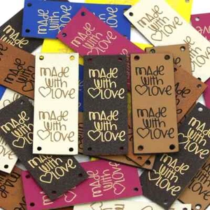 10 Made with Love PU Leather Labels Crocheting Knitting Sewing MixSS - Picture 1 of 4