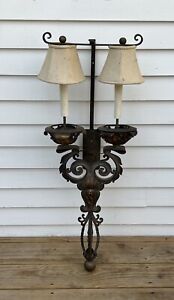 Huge Cast Iron Electrified Gothic Style 2 Light Wall Sconce