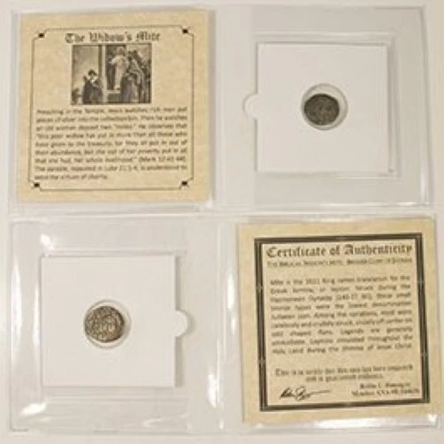 Auténtico ácaro viudo antiguo moneda de Judea de la Biblia mini álbum y certificado de autenticidad - PROMEDIO Foto 1 de 3