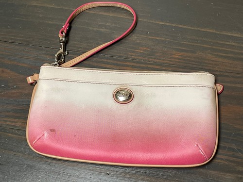 Coach Pochette da Polso Rosa Bianco Pelle Ombra Piccola Borsa Porta Telefono Cerniera