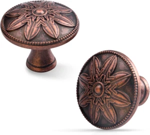 Paquete de 10 perillas de herrajes de gabinete de cobre vintage perillas de cajón antiguas, 1,4" redondas An - Imagen 1 de 12