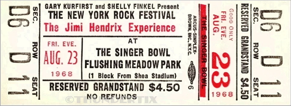 1 1968 JIMI HENDRIX UNUSED FULL CONCERT TICKET NEW YORK CITY laminated reprint - Image 1 of 1