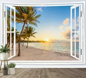 Tapiz colgante de pared de paisaje de palmera tropical playa para sala de estar dormitorio - Imagen 1 de 15