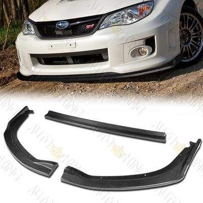 FIT 11-14 SUBARU WRX STI REAL CARBON FIBER 3PCS FRONT BUMPER BODY SPLITTER LIP - Image 1 of 4