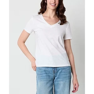 a.n.a Womens V-Neck Cotton Blend V-Neck Short Sleeve T-Shirt in White XLarge $14 - Picture 1 of 2