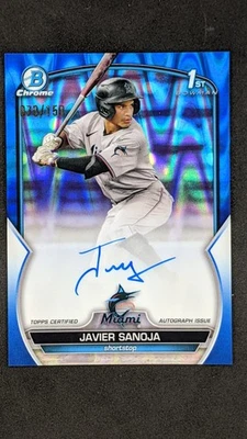 JAVIER SANOJA 2023 1st Bowman Chrome Auto Blue Ray Wave Refractor /150 Marlins - Image 1 of 2