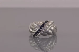 Judith Ripka Ring Sterlingsilber blauer Saphir gewölbt Zopfband 925 Gr: 8 - Bild 1 von 8