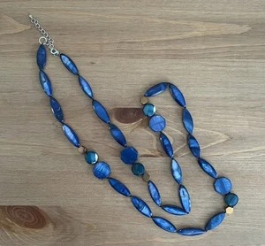Blue Bead Long Boho Style Necklace Statement Chain Costume Jewellery - Picture 1 of 7
