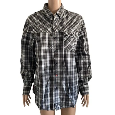 Camisa Marc Ecko Para Hombres Corte Grande y Coser Camisa a Cuadros Negra Blanca Botón Frontal Foto 1 de 4