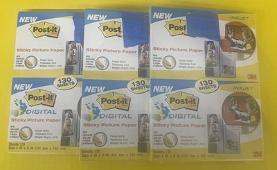 (3) Post-it Picture Paper 4x6 Matte  STICKY PAPER  Ink Jet 130 Sheets Per 3M - Image 1 of 2