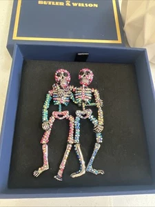 Butler and Wilson "Eternal Love" Crystal Two Skeleton Couple Brooch NEW Multi - Picture 1 of 13