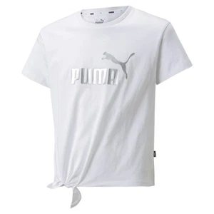 PUMA Ess+ Logo Knotted Crew Neck Short Sleeve T-ShirtYouth Girls White Casual To - Picture 1 of 2