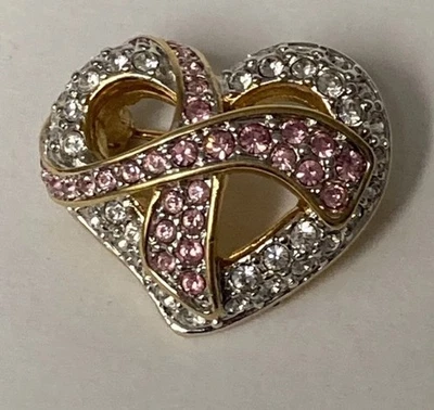 Prendedor SWAROVSKI Joyería Rosa y Cristal Transparente Corazón Cáncer de Mama Foto 1 de 2