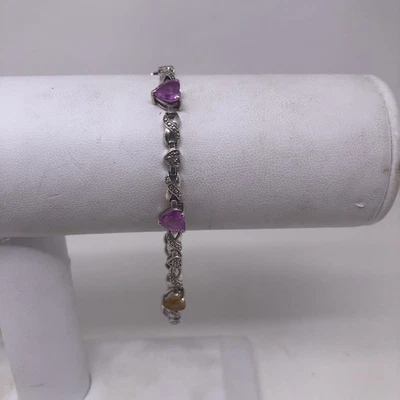 Brazalete Tenis AVF Plata Esterlina Rosa Rubí Amarillo Citrino Corazón 8 Pulgadas Foto 1 de 4