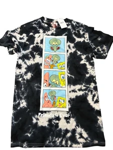 Camiseta Bob Esponja Friends 4 Ever Nueva con Etiquetas Blanco y Negro Tie-Dye Pequeña - Imagen 1 de 2