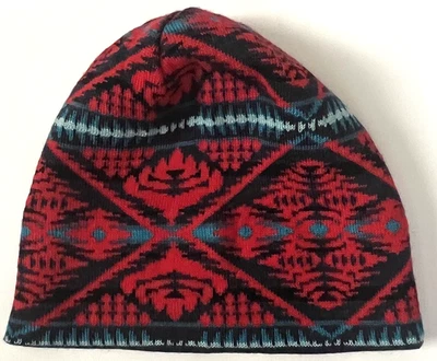 PENDLETON Rojo Negro Teal Azteca 100% Lana Merino Tejido Gorro Gorra Foto 1 de 4