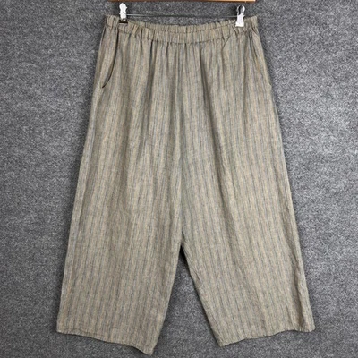 FLAX by Jeanne Engelhart Linen Striped Cropped Wide Leg Pants Women's Large - Image 1 of 4