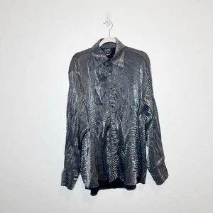 Shrine of Hollywood California Metallic Silver Goth Shirt Cyberpunk Glam Rock L - Picture 1 of 8