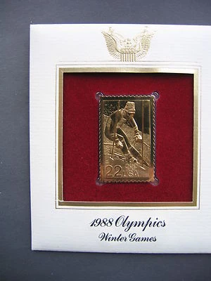 1988 Winter Olympics Games 22kt Gold GOLDEN Replica FDC Cover STAMP FCI - Image 1 of 3