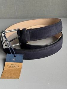CHARLES TYRWHITT uomo cioccolato blu navy camoscio made in England pelle vita 38 nuovo - Foto 1 di 7