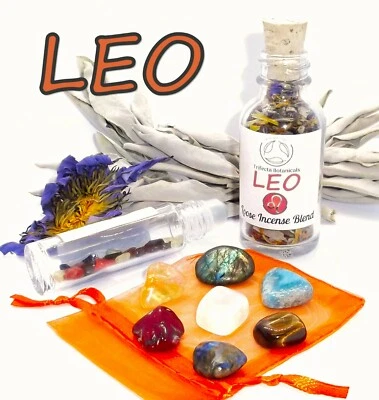 LEO Zodiac Gift Set of Roller Bottle + Crystals + Incense ~ Astrology Wicca