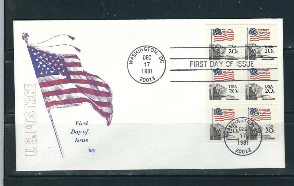 US SC # 1896a Flag-Court Booklet pane of 6 FDC. Marg Cachet - Image 1 of 1