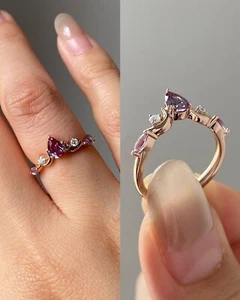 1Ct Pear Cut Natural Alexandrite Solitaire Engagement Ring 14K Rose Gold Plated - Picture 1 of 5