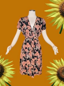 70s YOUNG EDWARDIAN By ARPEJA Tie Waist Wrap Around Dress Dusty Coral FLORAL 9 - Picture 1 of 11