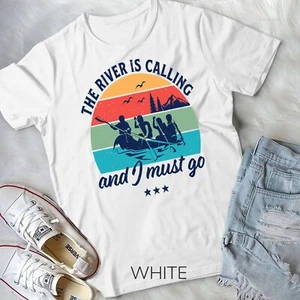 Vintage Retro Water Rafting The River is Calling I Must Go Unisex T-shirt - Picture 1 of 11