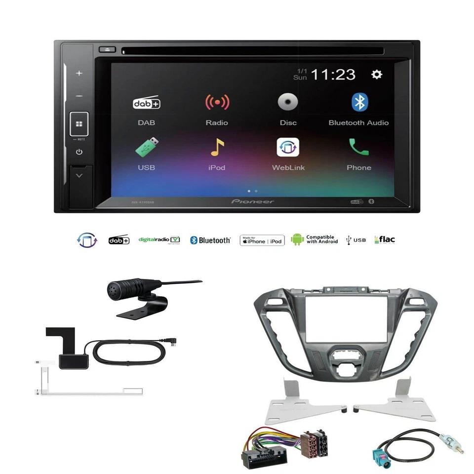 Pioneer Autoradio Bluetooth DVD für Ford Tourneo Transit Custom Nebula anthrazit