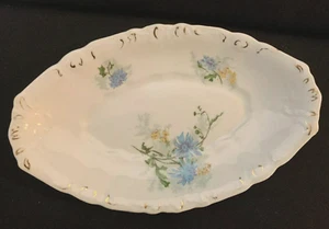 J & G Meakin Hanley England Oval Dish Blue Flowers Gold Edging Design Vintage - Picture 1 of 6