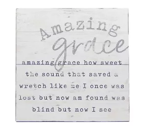 Amazing Grace Hymn Lyric Farmhouse Whitewash Sign Shelf Sitter Decor 5" x 5" - Picture 1 of 4