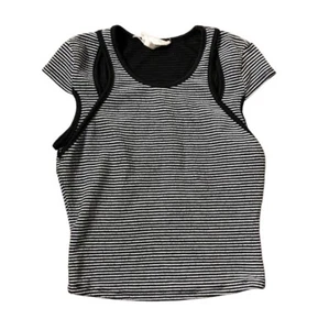 LA Hearts Black White Cap Sleeve Cutout Striped Crop Cropped Shirt Top Small - Picture 1 of 7