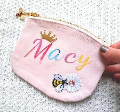 Personalised Coin Purse, Childrens Money Wallet, Girls Pink Purse, Bumblebees - Image 1 of 2