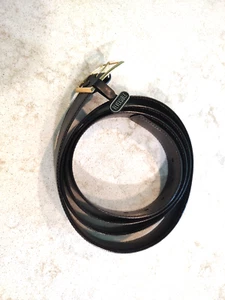 Men's 60" Black Genuine Leather Dress Belt - Made in USA New Goldtone buckle - Picture 1 of 6