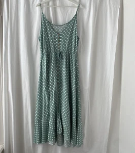 Mint blue green polka dot spotted strap button front frill hem maxi summer Dress - Picture 1 of 6