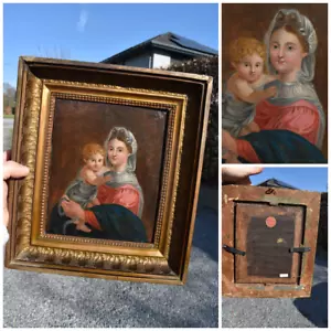 Antique Flemish oil panel 19thc MAdonna child jesus portrait painting religious - Picture 1 of 8