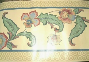 WALLPAPER BORDER Victorian Ornate Blue Pink Floral Green Beige  Tan Wall QD-369 - Picture 1 of 2