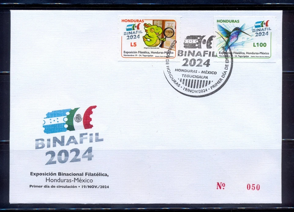 Honduras - Mexico stamp show set. Hummingbird and Quetzalcoatl. FDC NOV/19/2024 - Image 1 of 1