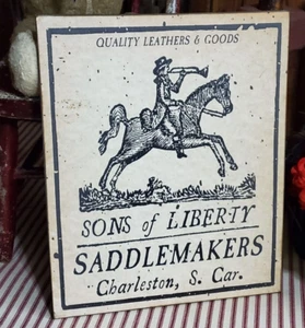 OLD COLONIAL FOLK PRIMITIVE VINTAGE STYLE AMERICA LIBERTY SADDLEMAKER HORSE SIGN - Picture 1 of 10