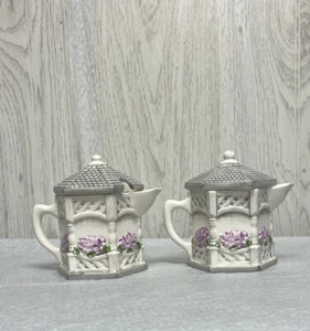 "Ollas de té y café en miniatura de jardín inglés con tapas carpa floral de cerámica de 5""" - Imagen 1 de 8