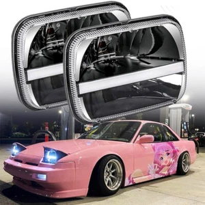 Pair 5x7" 7x6" LED Headlights Turn Signal & Halo DRL For Toyota MR2 Pickup Truck - Picture 1 of 12