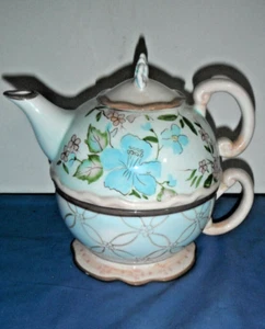 Tracy Porter Ophilia Tea For One Combo Teapot Floral Blue & Pink - Picture 1 of 6
