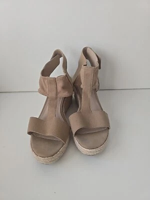 Moda Spana Alpargatas Cuña Sandalia Taupe Mujer Talla 9.5M Cordones Zapato Punta abierta Foto 1 de 4