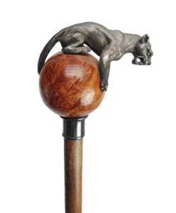 "Hand-Carved Lion Wooden Walking Stick – Unique Handmade Animal Handle Cane" - Picture 1 of 3