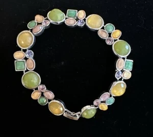 Lia Sophia “Katie” Link Bracelet Multi Colored Rhinestone Silver Tone Clasp - Picture 1 of 5